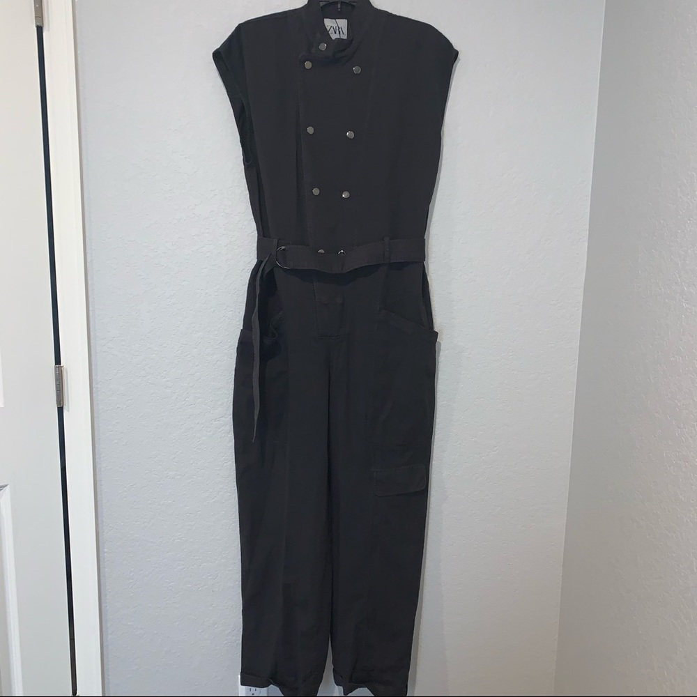 NEW $119 Zara Cotton Linen Blend Utility Jumpsuit with Belt Large FW21 4043/272 - Picture 8 of 15